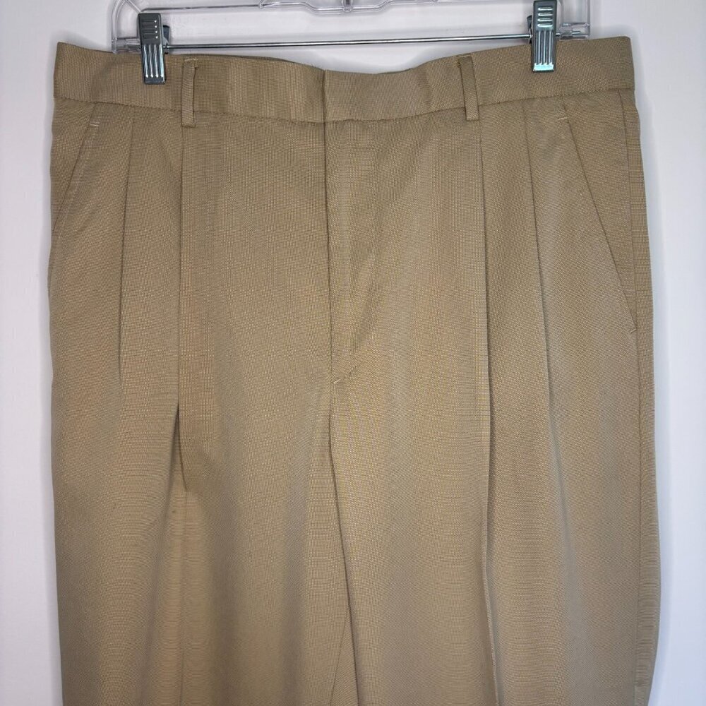GREG NORMAN Men's Dress Pants 34x30 Tan Pleats Cuffs Microfiber Slash Pockets